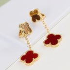 VCA CLOVER 2 MOTIF TIGER EYE CARNELIAN EARRINGS