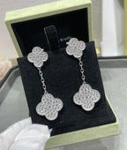 VCA CLOVER 2 MOTIFS DIAMOND PAVED SILVER EARRINGS