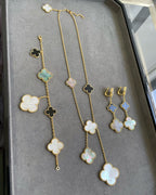 VCA CLOVER 3 MOTIF MOP ONYX DARK MOP PINK GOLD EARRINGS