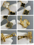 VCA CLOVER 3 MOTIF MOP ONYX DARK MOP PINK GOLD EARRINGS