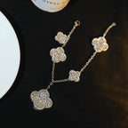 VCA CLOVER BRACELET 5 MOTIF SILVER DIAMOND PAVED