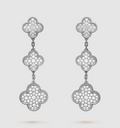 VCA CLOVER 3 MOTIF DIAMOND SILVER DROP EARRINGS