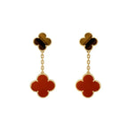 VCA CLOVER 2 MOTIF TIGER EYE CARNELIAN EARRINGS
