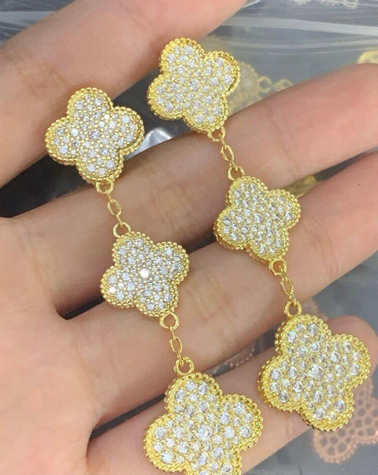 VCA CLOVER 3 MOTIFS DIAMOND PAVED ROSE GOLD & GOLD EARRINGS