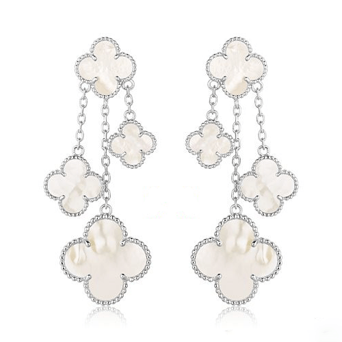 VCA CLOVER EARRINGS WHITE MOP 4 MOTIFS SILVER